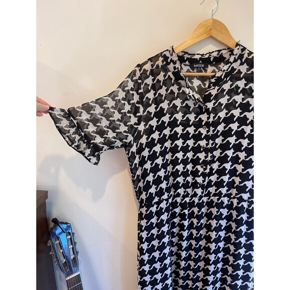Kenzie Houndstooth Chiffon Lightweight Dress Size 14 - Picture 7 of 9